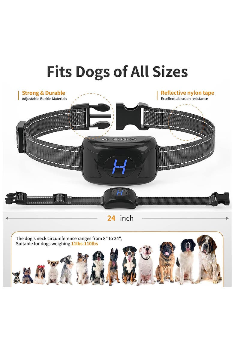 Woofade 3-Level Sensitivity of Tone and Vibration Anti-Bark Dog Collar, Alternate, color, BLACK