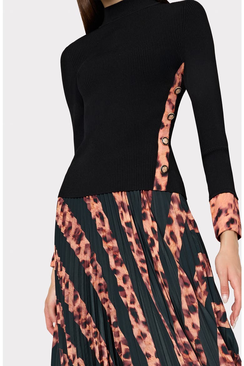 Otha Leopard Print Stripe Pleated Skirt, Alternate, color, BLACK/ BROWN