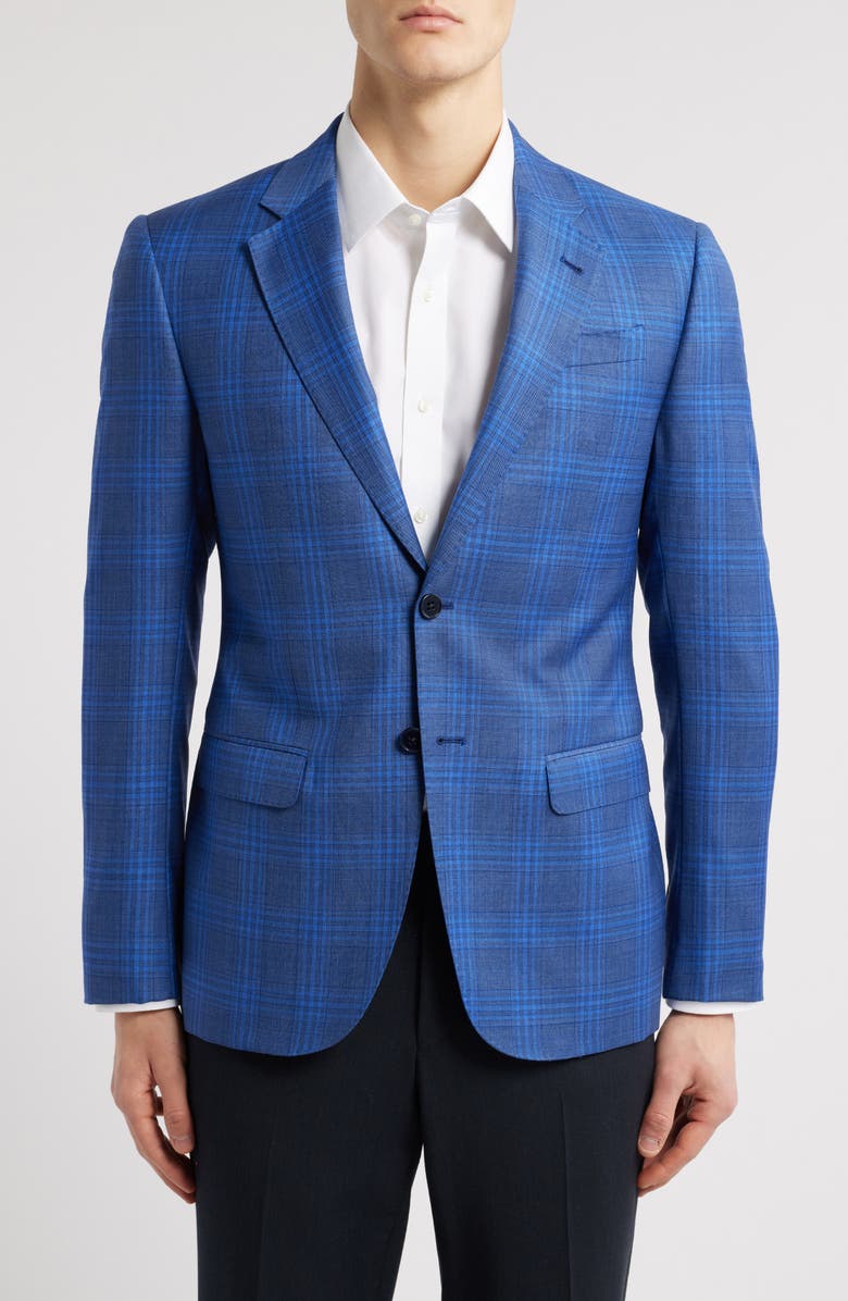 Emporio Armani Plaid Virgin Wool Sport Coat, Main, color, Royal Blue