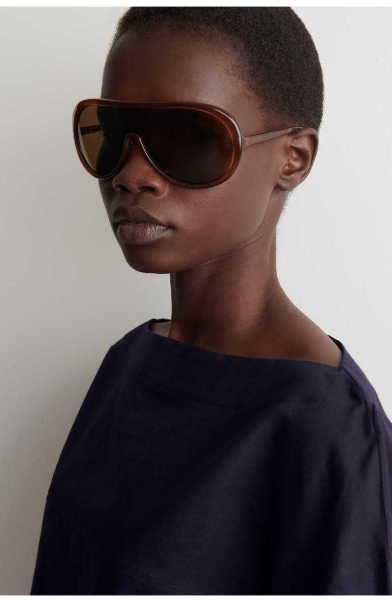 COS Boat-neck Linen Blouse, Alternate, color, Navy