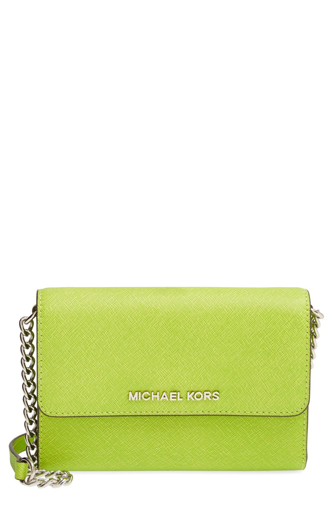 'Large Jet Set' Saffiano Leather Crossbody Bag, Main, color, PEAR