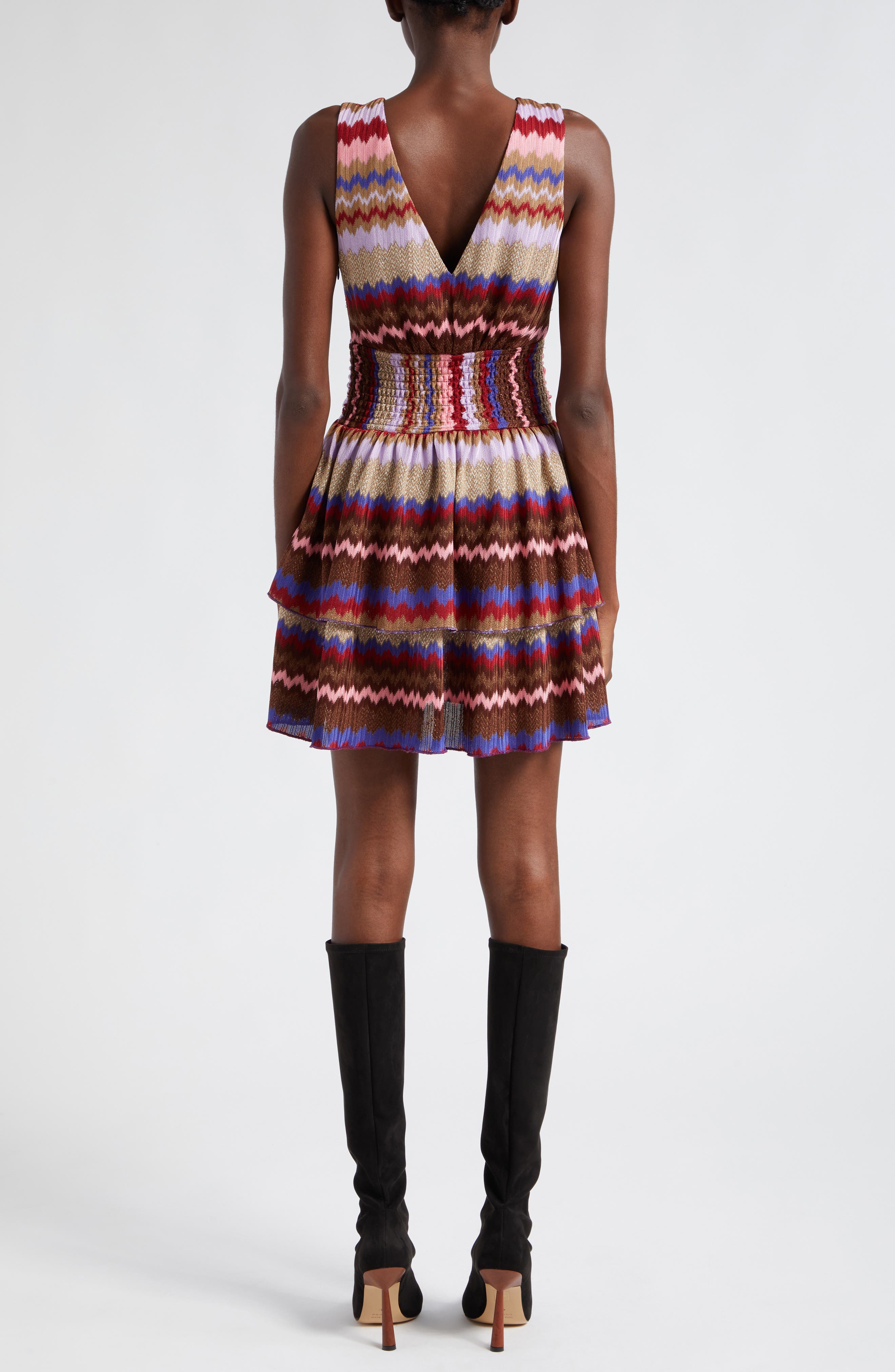 Laura Metallic Stripe Tiered Minidress - image 2