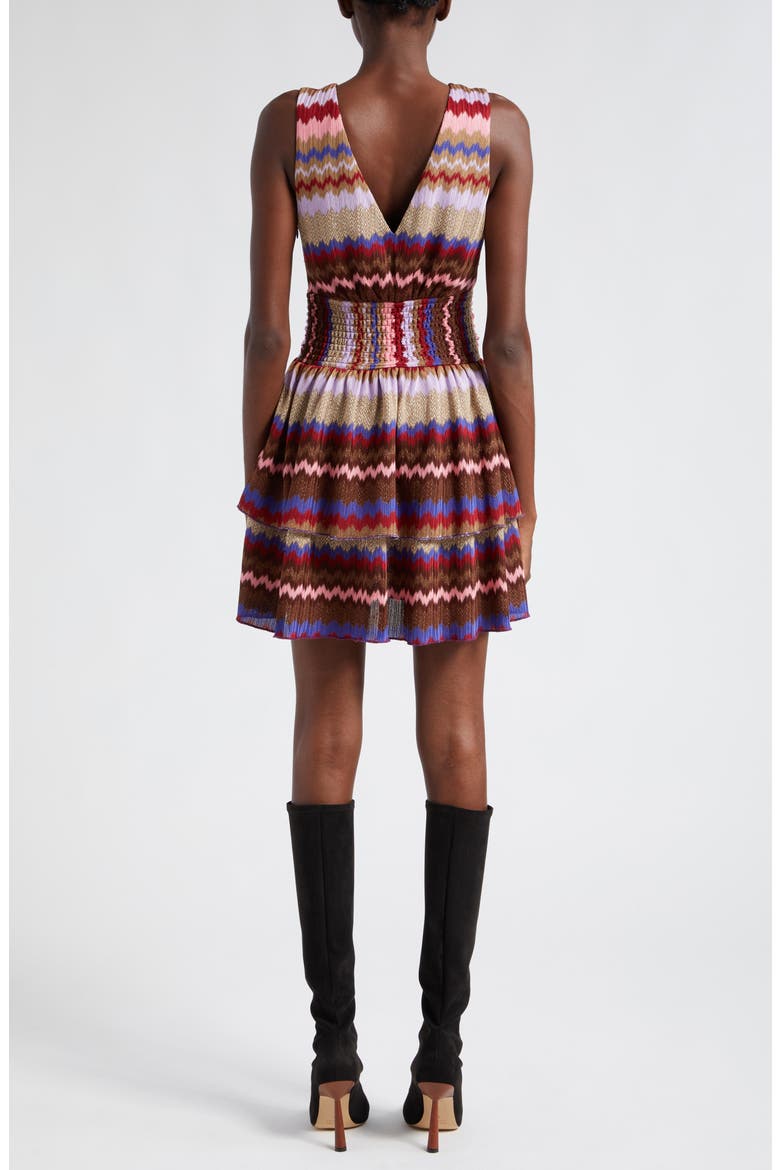 Laura Metallic Stripe Tiered Minidress, Alternate, color, CHEVRON HOLIDAY KNIT