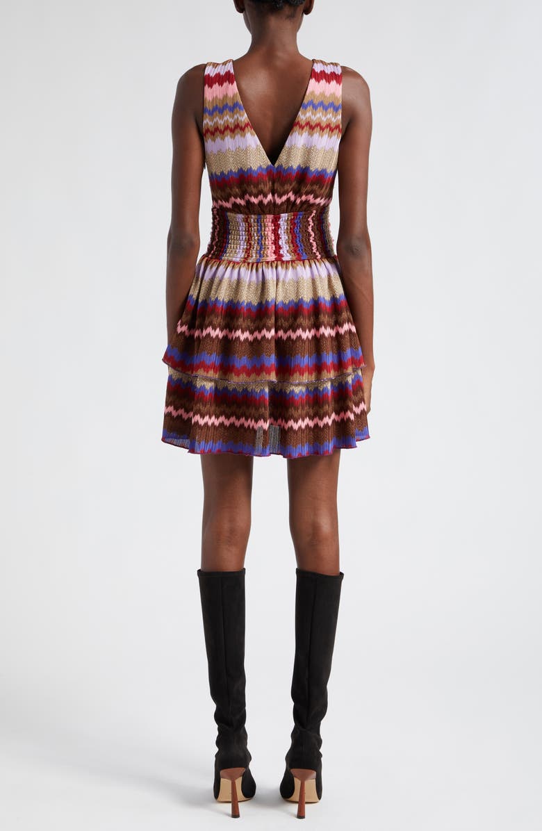 Ramy Brook Laura Metallic Stripe Tiered Minidress, Alternate, color, Chevron Holiday Knit