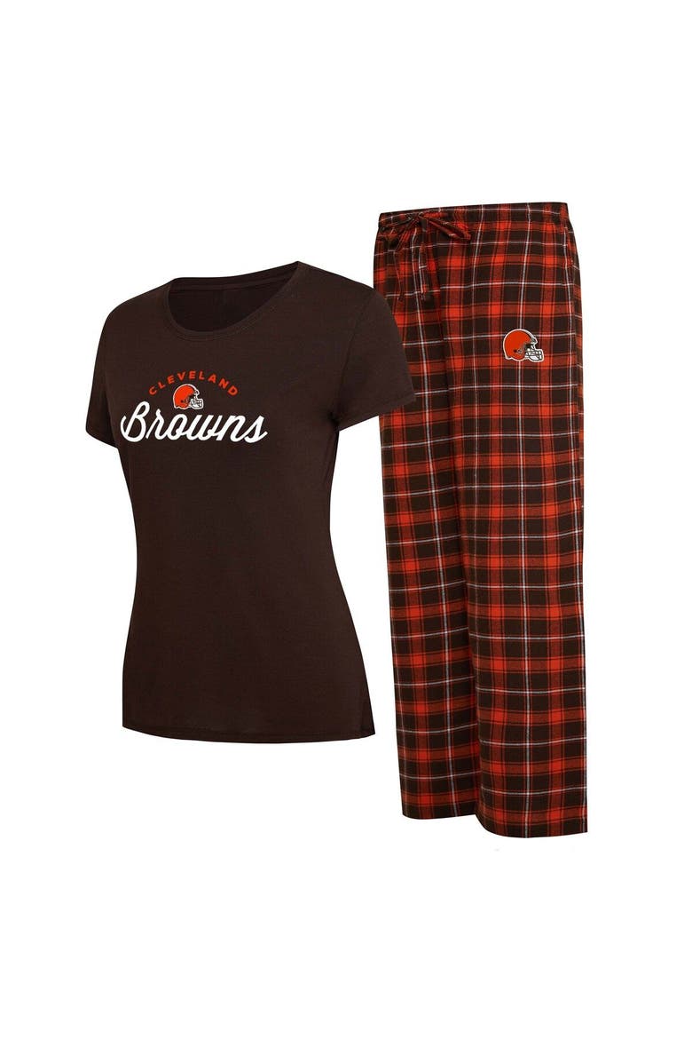 Women's Concepts Sport Brown/Orange Cleveland Browns Arctic T-Shirt & Flannel Pants Sleep Set, Main, color, Brown