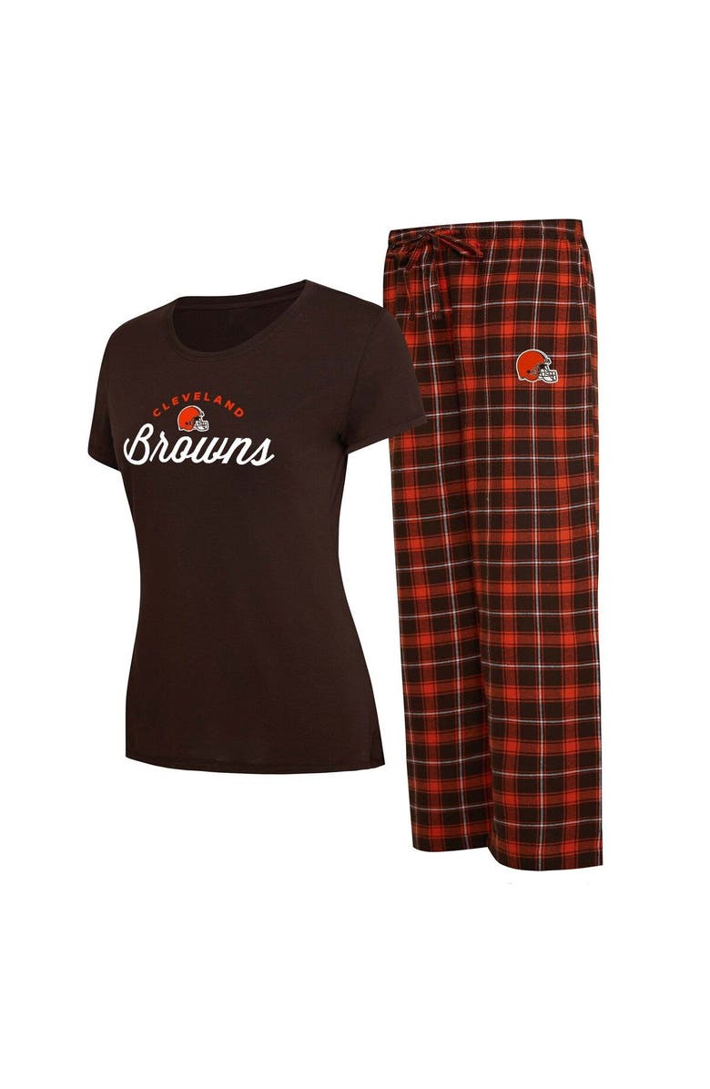 CONCEPTS SPORT Women's Concepts Sport Brown/Orange Cleveland Browns Arctic T-Shirt & Flannel Pants Sleep Set, Main, color, Brown