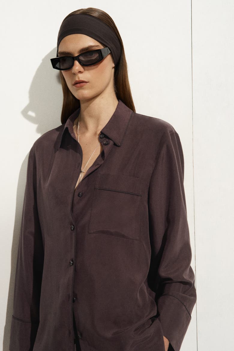 Silk Shirt, Alternate, color, BROWN