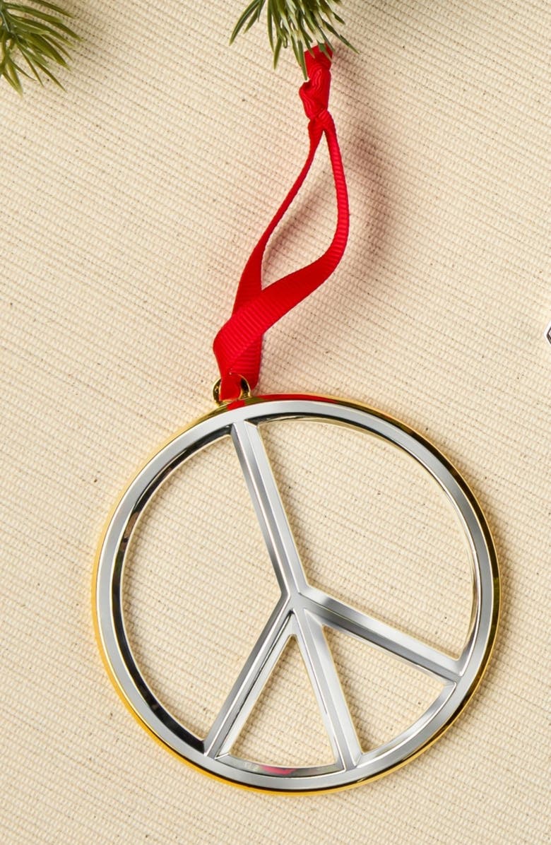Nambé Peace Sign Ornament, Alternate, color, Silver