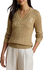 Lauren Ralph Lauren Cable Stitch V-Neck Sweater