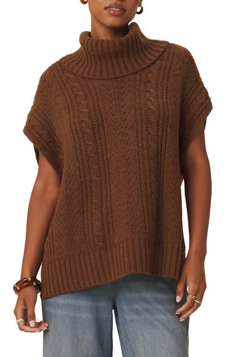 Rosalina Cable Stitch Short Sleeve Turtleneck Sweater