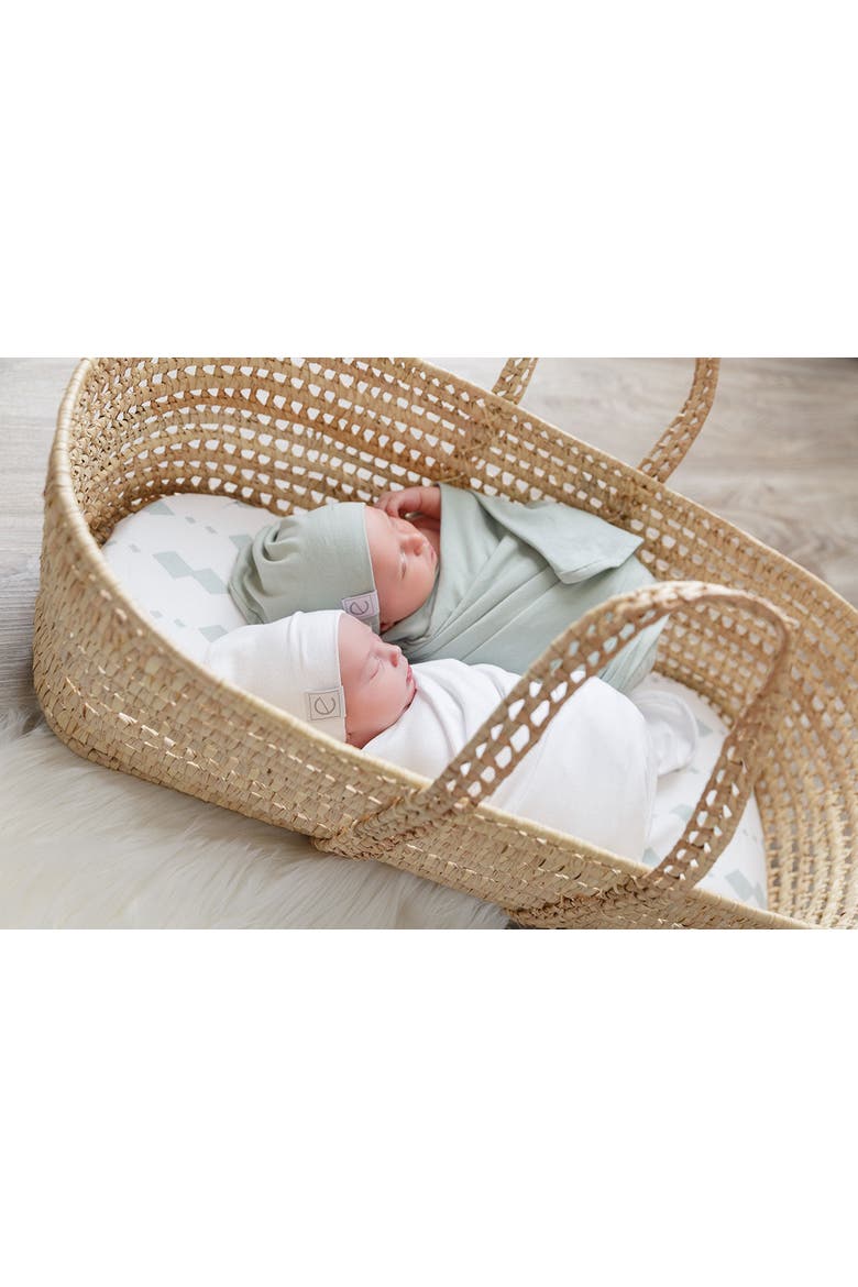Jersey Knit Cotton Swaddle Blanket and Beanie Gift Set, Alternate, color, Ivory