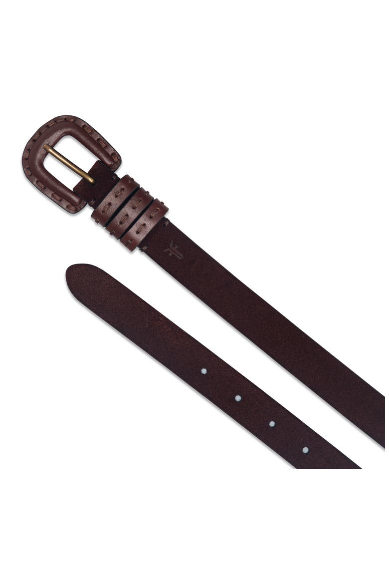 Topstitched Leather Belt, Alternate, color, BROWN