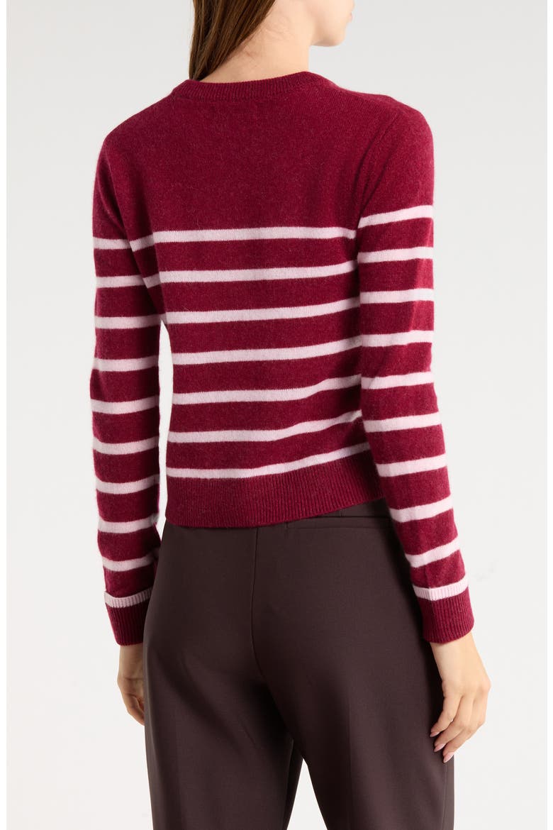 Striped Cashmere Crewneck Sweater, Alternate, color, DEEP BERRY HTHR/ PINK SAKURA