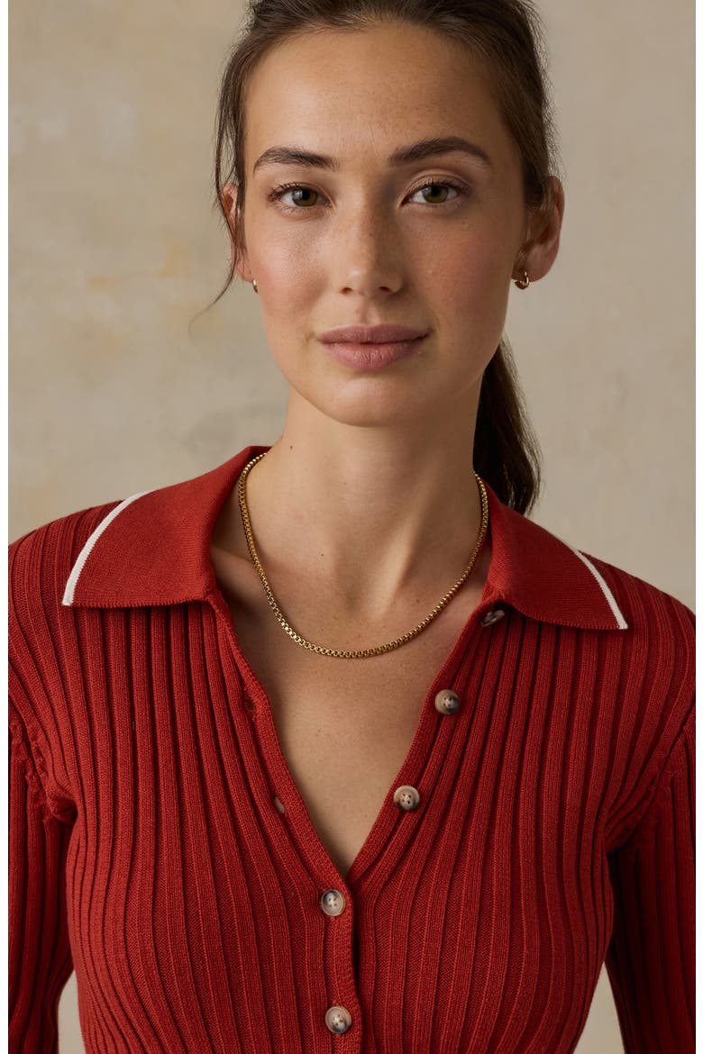 Sunwashed Organic Cotton Ribbed Cardigan, Alternate, color, RED OCHRE