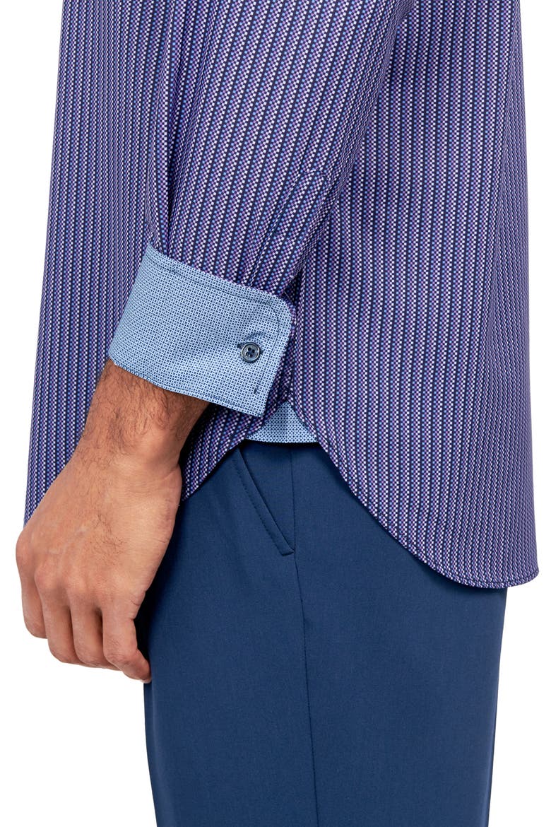 Checkerboard Stripe Performance Dress Shirt, Alternate, color, PURPLE