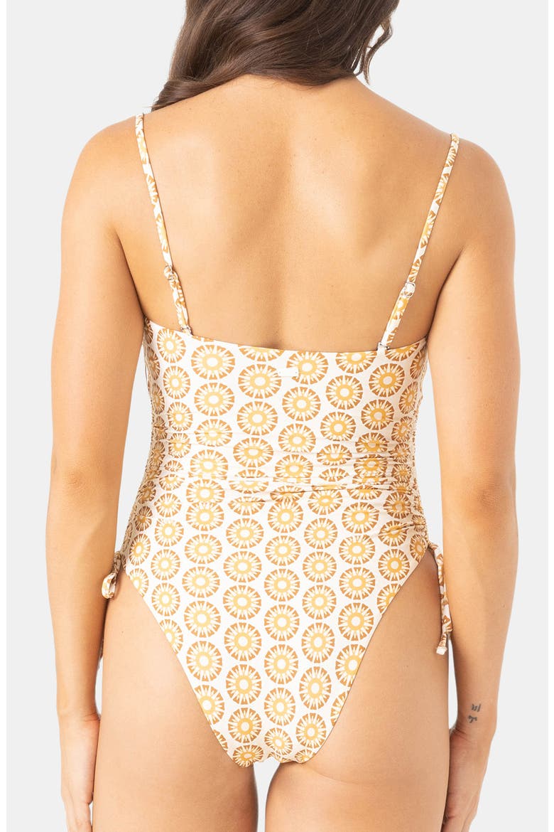 Sunshine State of Mind Bandeau One-Piece Swimsuit, Alternate, color, WHITE/ BROWN MULTI