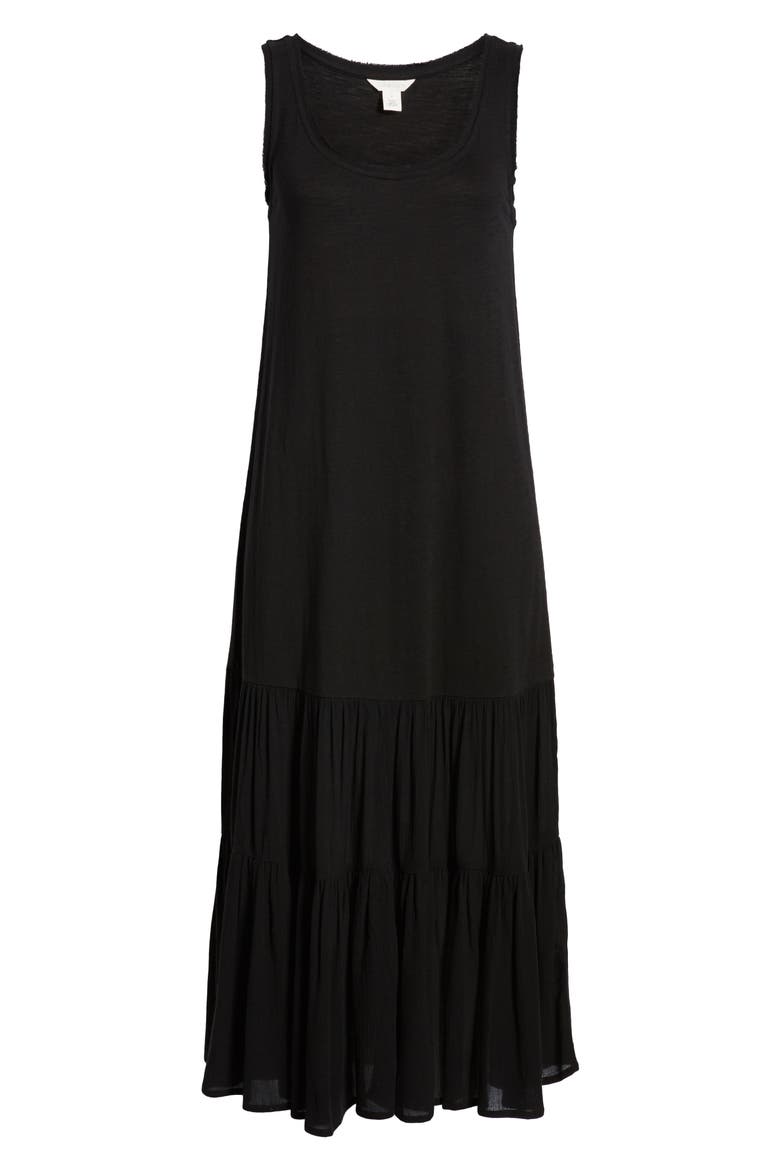 Mixed Media Drop Waist Maxi Dress, Alternate, color, BLACK