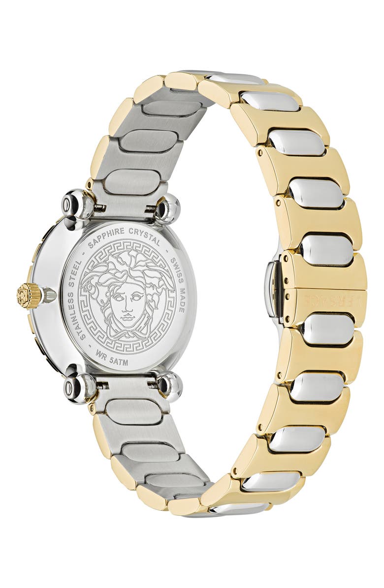 Versace Greca Twist Bracelet Watch, 35mm, Alternate, color, Two Tone
