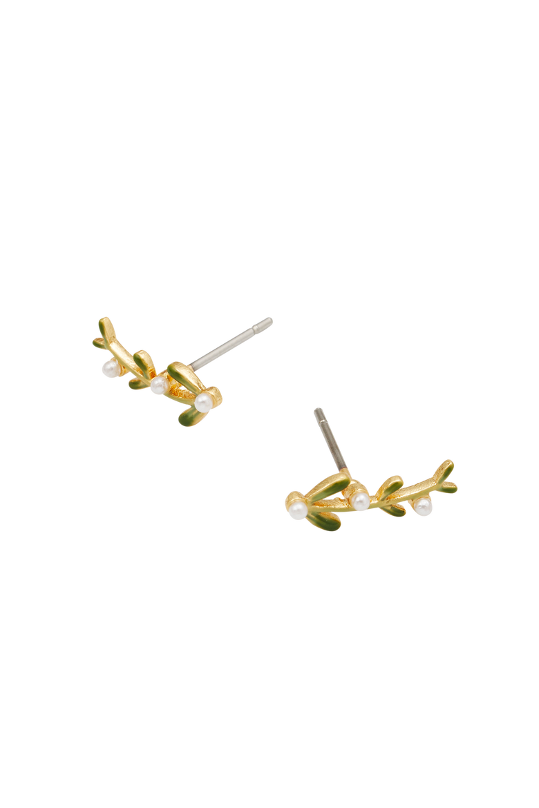 Niva Mistletoe & Pearl Climber Earrings, Alternate, color, Gold
