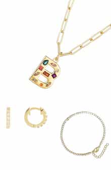 3-Piece Initial Necklace, Earrings & Bracelet Set