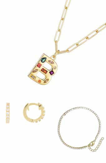 3-Piece Initial Necklace, Earrings & Bracelet Set