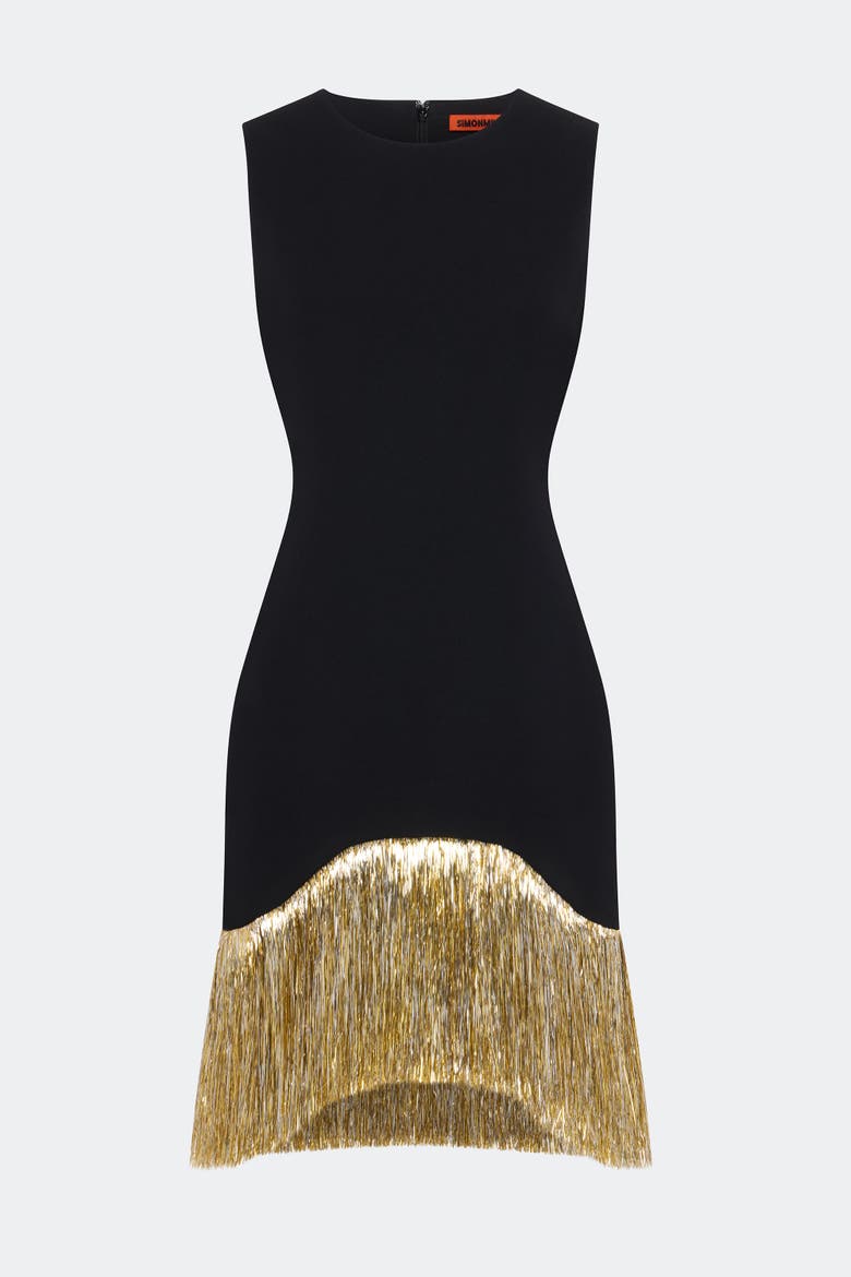 Bowie Fringe Mini Dress, Main, color, Black Tinsel