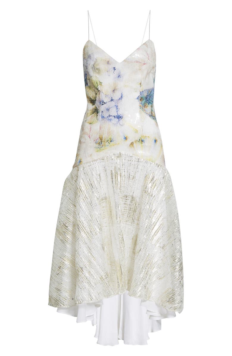 Rodarte Floral Sequin High/Low Slip Dress, Alternate, color, 