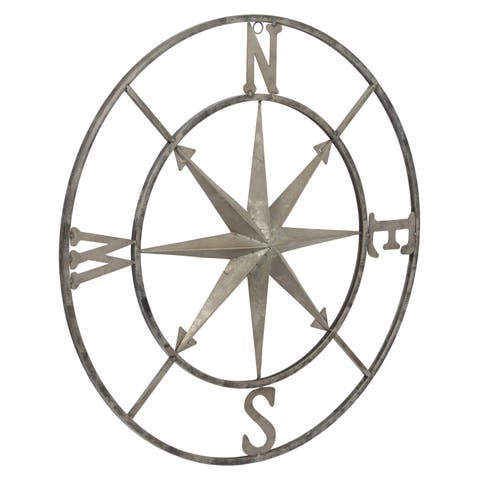 Metal Compass Wall Décor, Distressed Silver