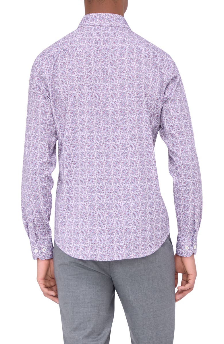 Bugatchi James OoohCotton<sup>®</sup> Geo Print Button-Up Shirt, Alternate, color, Plum