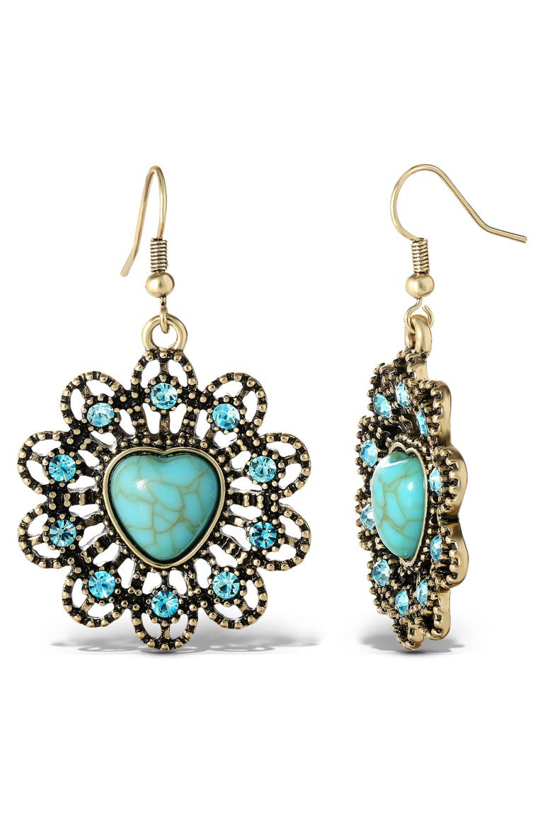 Stone Ornate Heart Earrings, Alternate, color, Gold, turquoise