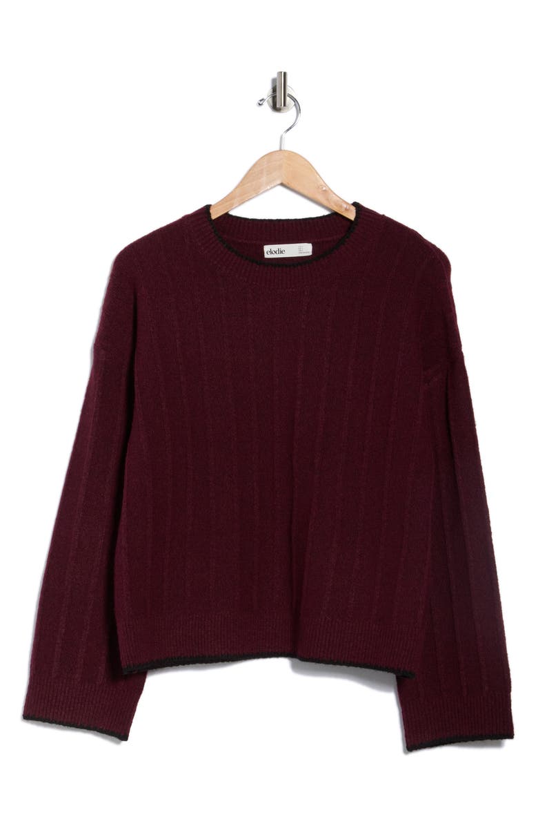 Elodie Contrast Stitch Pullover Sweater, Alternate, color, Burgundy