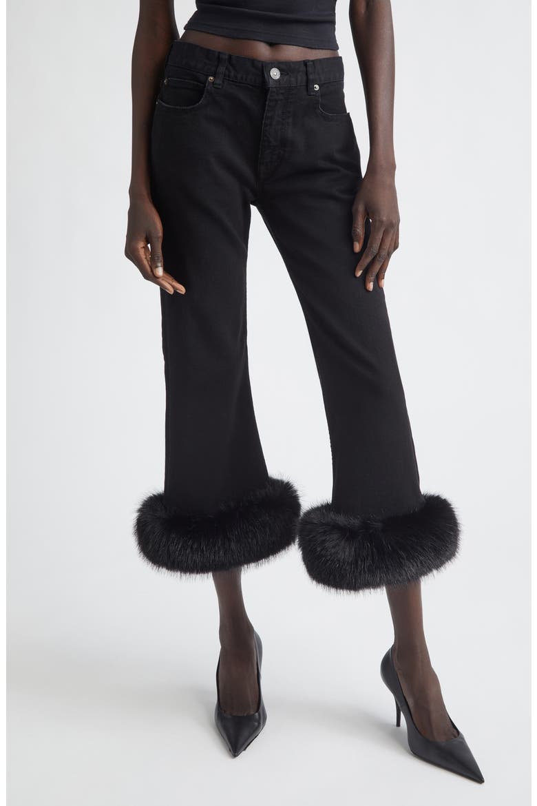Faux Fur Trim Crop Flare Jeans, Main, color, 1105 PITCH BLACK