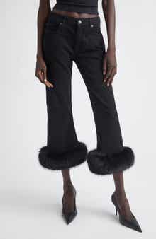 Faux Fur Trim Crop Flare Jeans