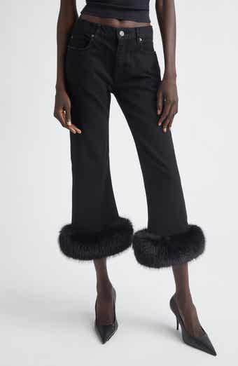 Faux Fur Trim Crop Flare Jeans