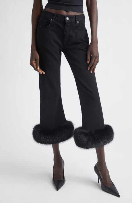 Faux Fur Trim Crop Flare Jeans