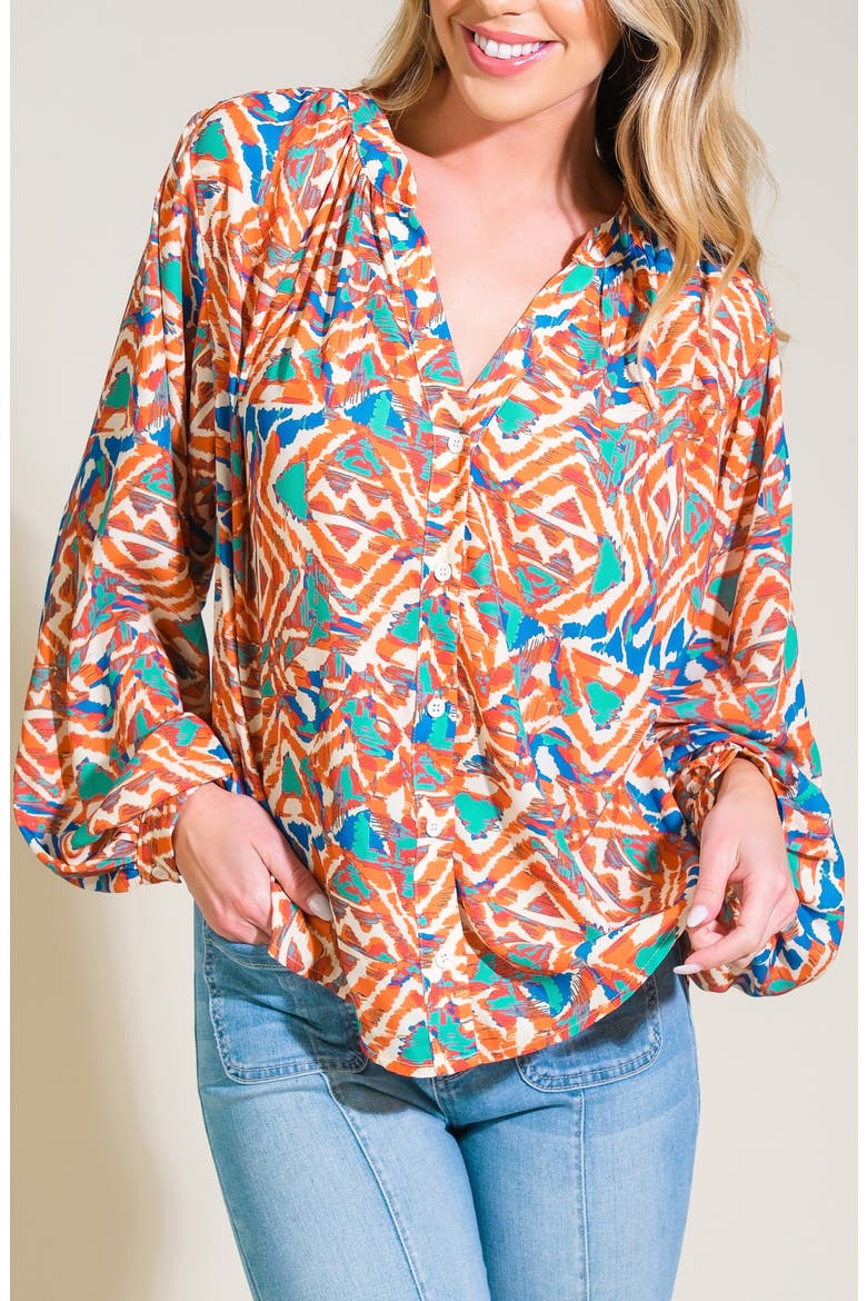 Printed Long Sleeve Top, Alternate, color, ORANGE GREEN
