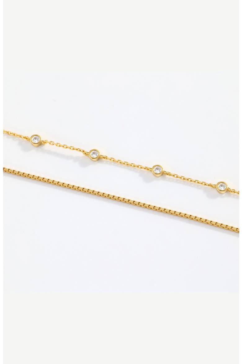 Bezel Set Diamond Bracelet and Box Chain Bracelet Stacking Set, Alternate, color, Gold