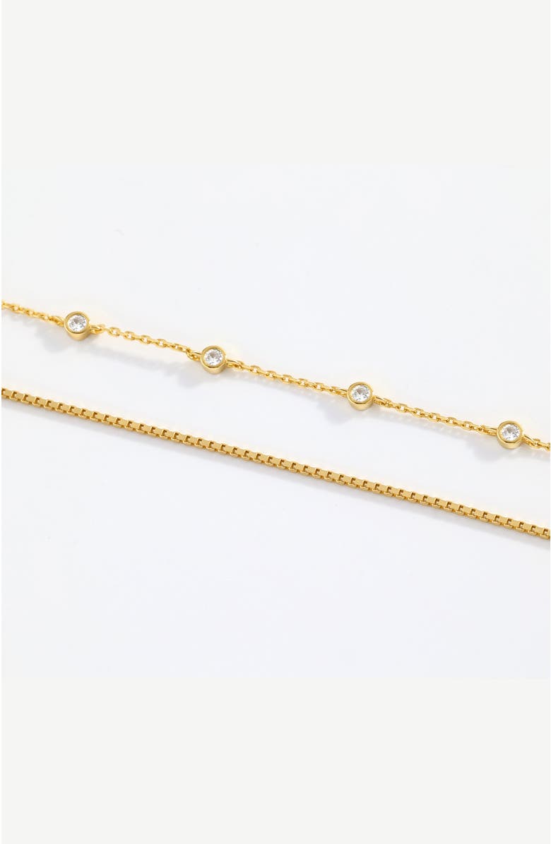 Mint & Lily Bezel Set Diamond Bracelet and Box Chain Bracelet Stacking Set, Alternate, color, Gold