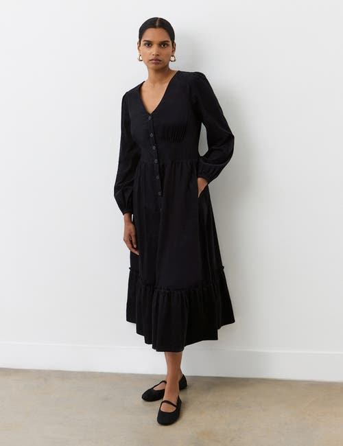 Finery London Arizona Long Sleeve Corduroy Midi Dress In Black