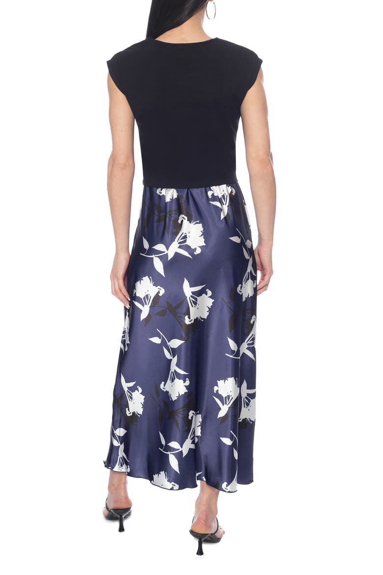 Twist Knit & Satin Midi Dress, Alternate, color, NAVY/WHITE