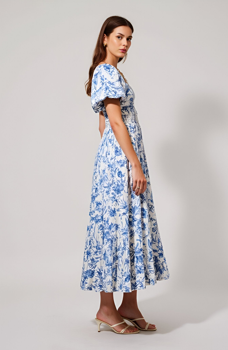 Modenaire Floral Print Puff Sleeve Maxi Dress, Alternate, color, 
