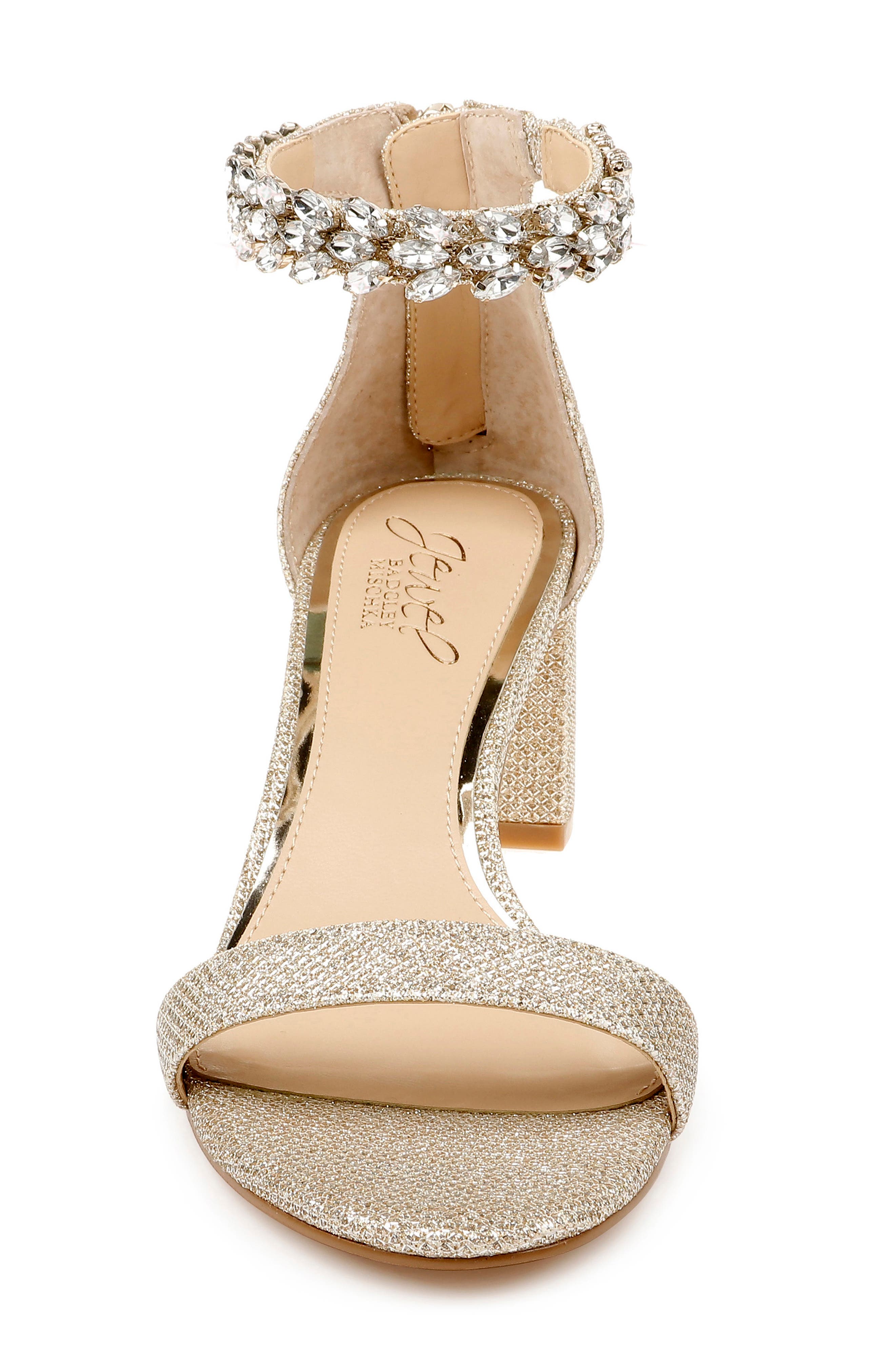 Jewel Badgley Mischka Bradley Ankle Strap Sandal, Alternate, color, Light Gold Woven Glitter