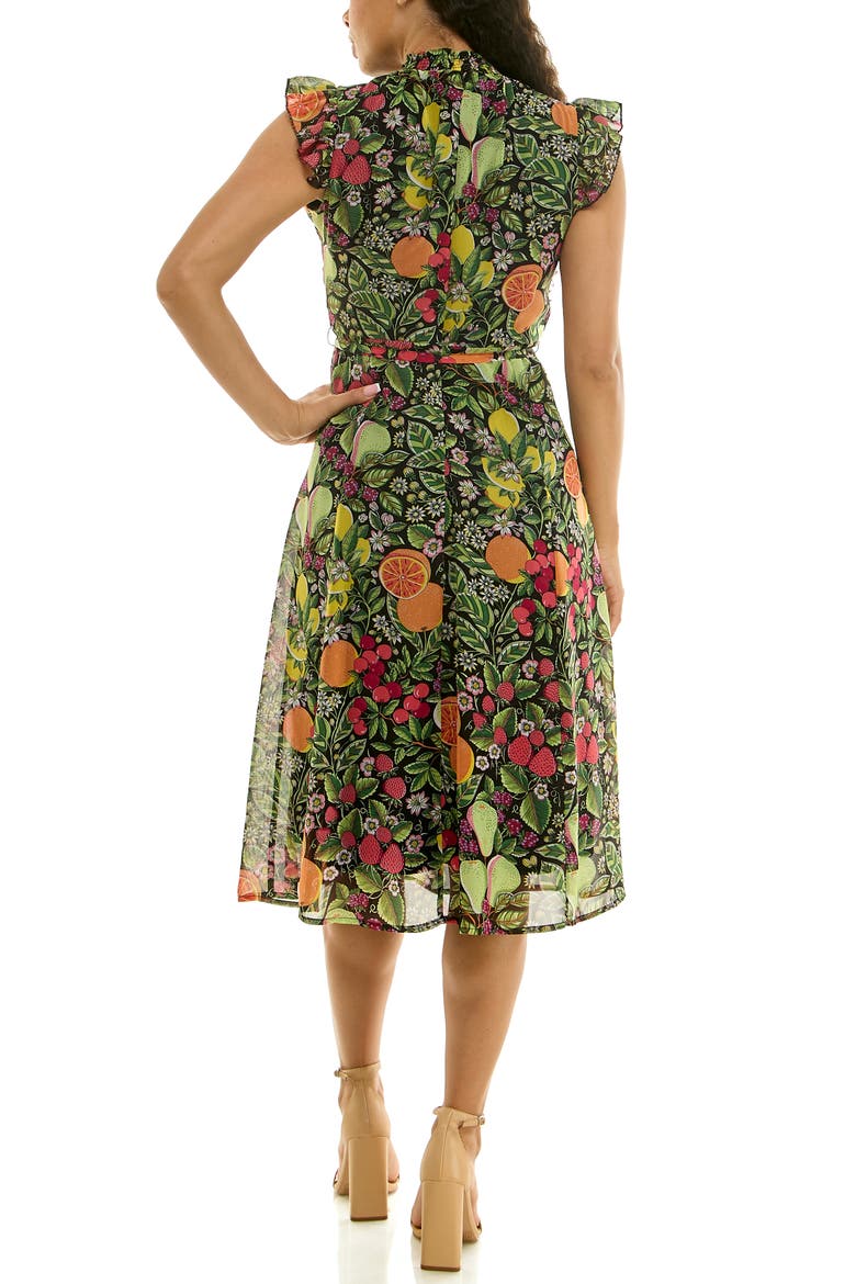 Smock Chiffon Midi Dress, Alternate, color, BLACK/GREEN MULTI