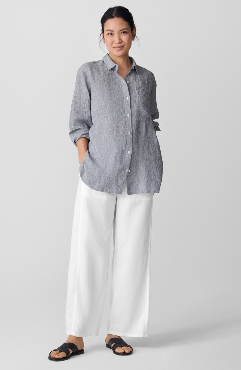 Eileen Fisher Classic Collar Oversize Organic Linen Button-Up Shirt, Alternate, color, Ink