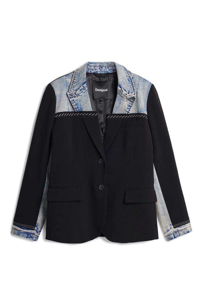 Denim Trim Blazer, Alternate, color, DARK BLUE