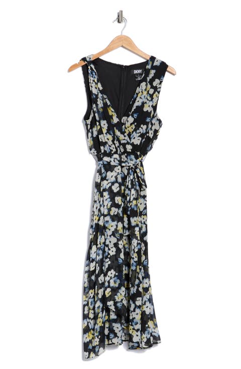 Tie Waist Sleeveless Faux Wrap Midi Dress