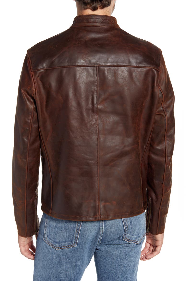 Café Racer Lightweight Oiled Cowhide Leather Jacket, Alternate, color, BROWN