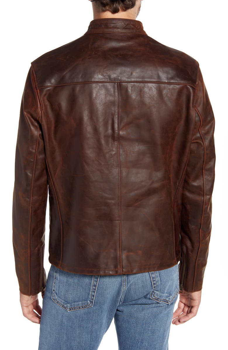Schott NYC Café Racer Lightweight Oiled Cowhide Leather Jacket, Alternate, color, Brown