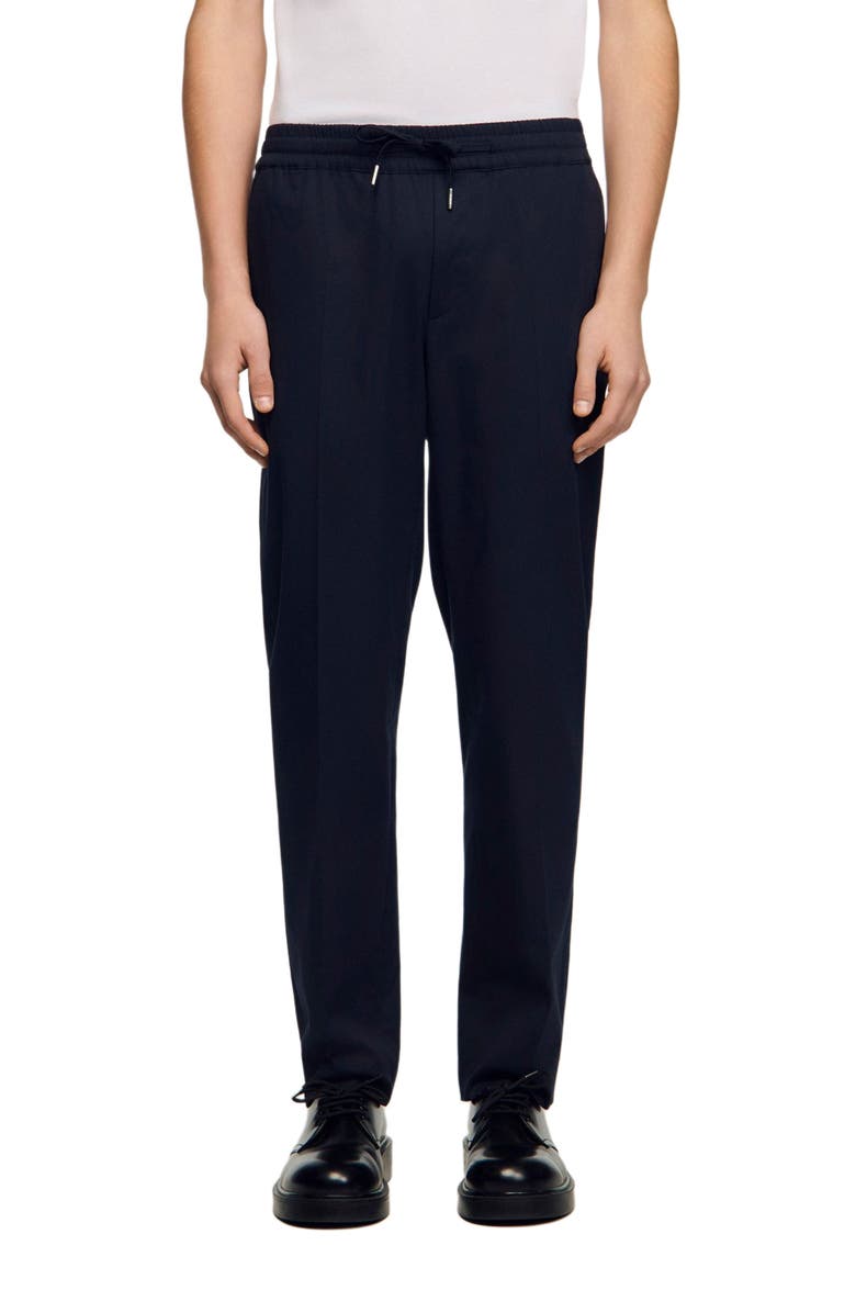 SANDRO Elasticated straight-leg trousers, Main, color, Midnight Blue