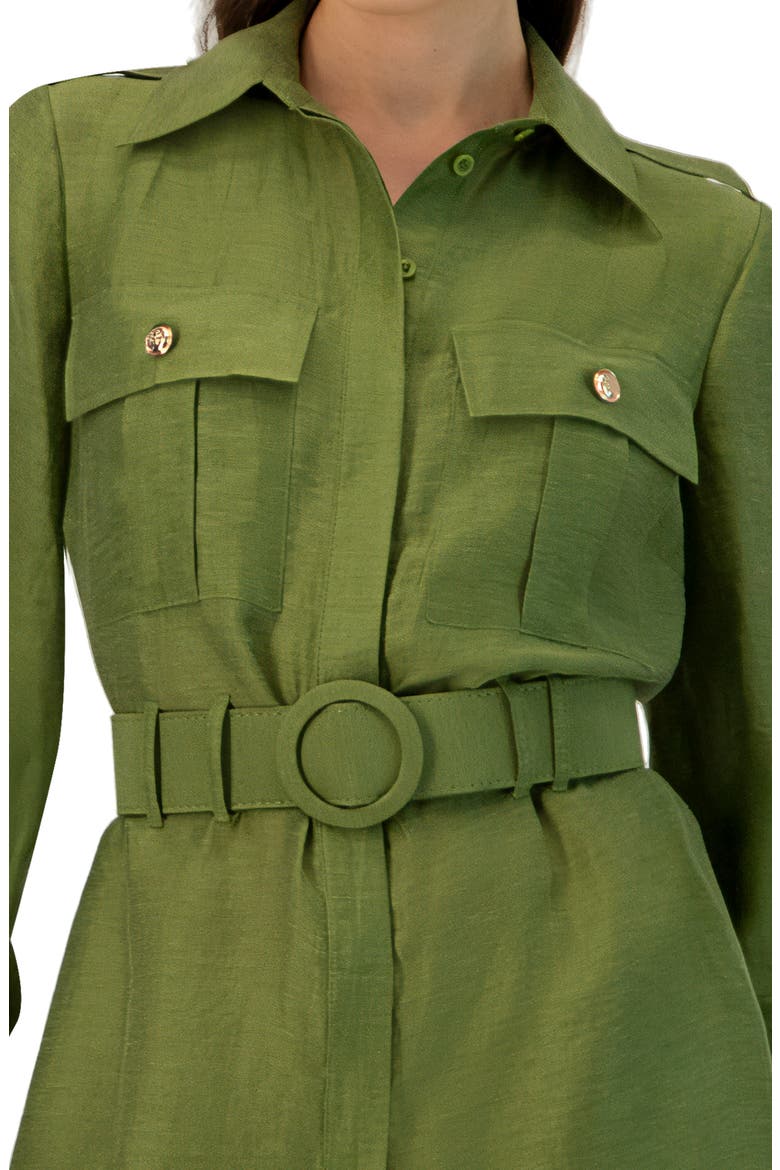 Belted Linen Romper with Cargo Patch Pockets, Alternate, color, Green